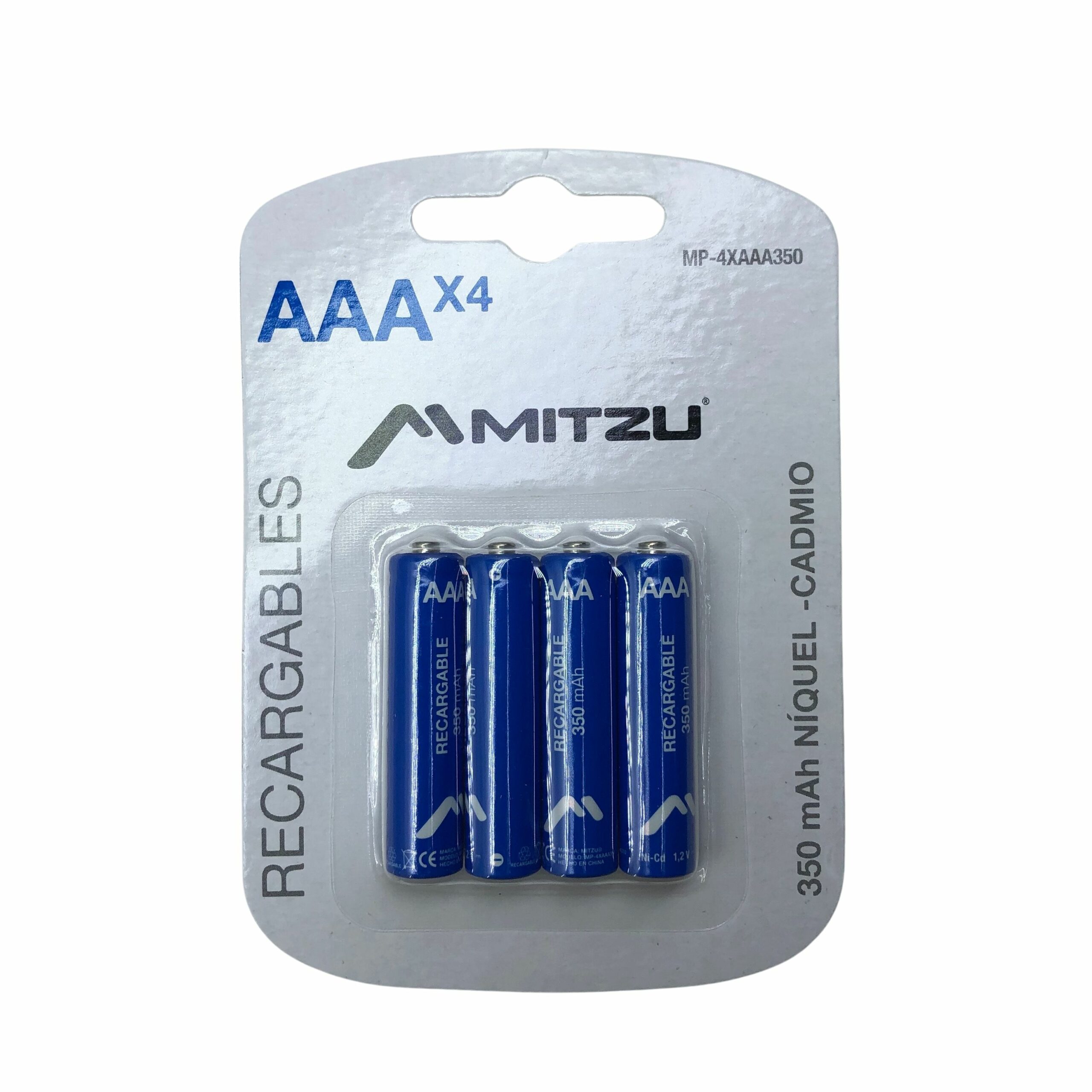 Mitzu® Paquete de 4 pilas recargables AAA Níquel-Cadmio 350 mAh